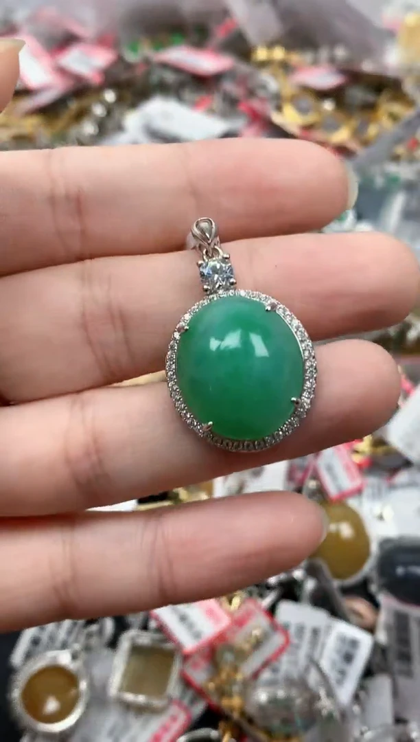 翡翠戒指银S925镶嵌天然缅甸翡翠