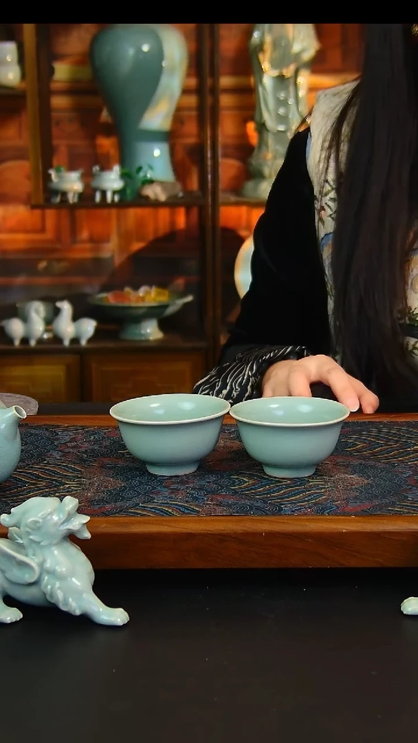 瓷片原矿汝瓷福利单杯一对，全品