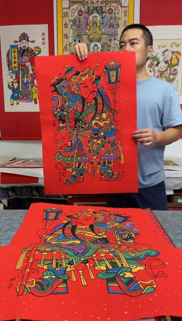 一对顶大门神红纸神荼郁垒手工制作精品