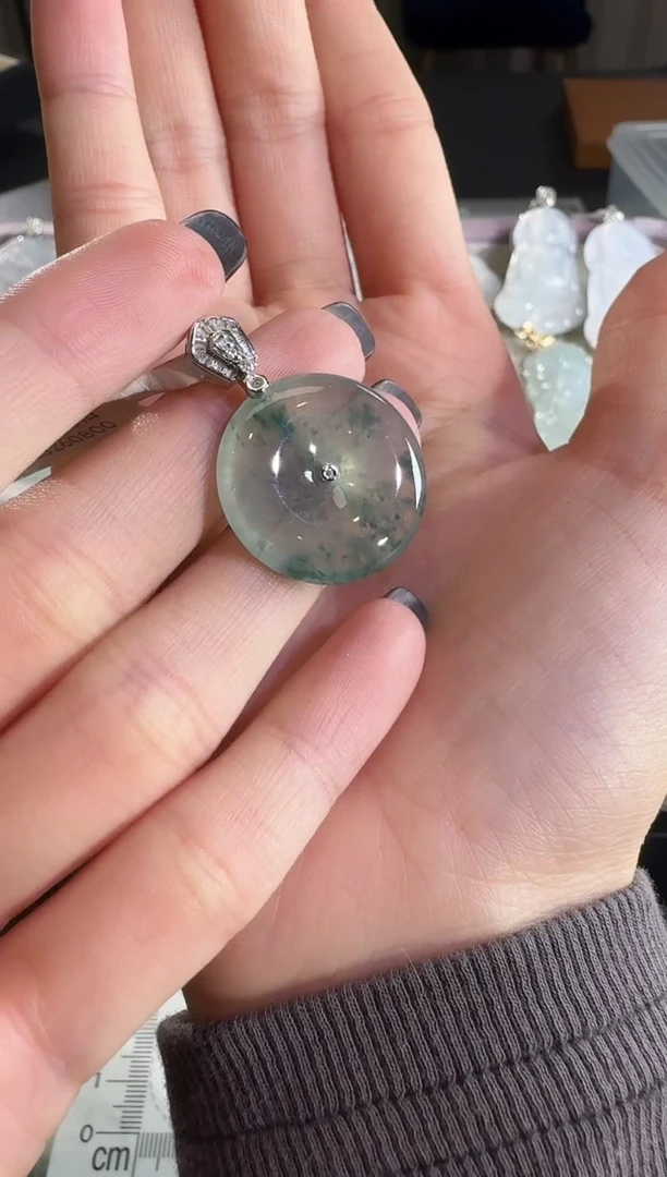 吊坠(不含链)18K金镶嵌翡翠【源头工厂】钻石镶嵌