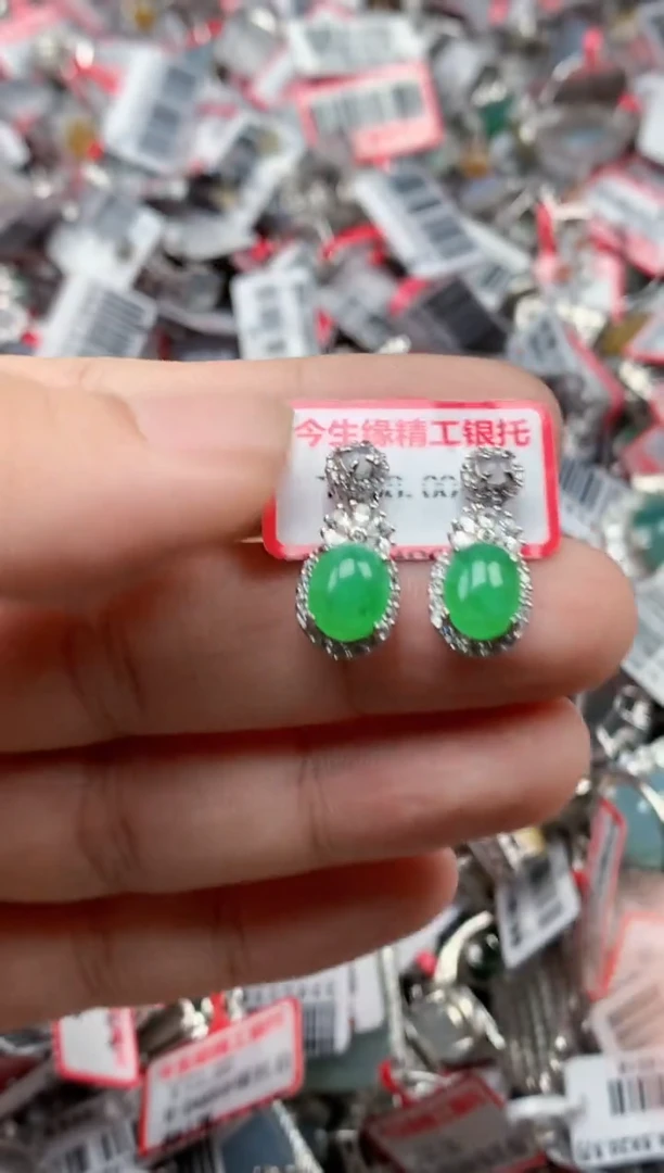 银S925镶嵌戒指翡翠天然A货缅甸翡翠