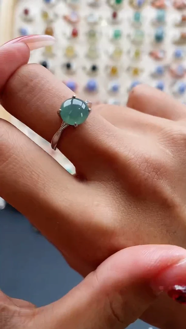 【闪购商品】翡翠戒指银S925镶嵌缅甸天然A货翡翠333 1+2