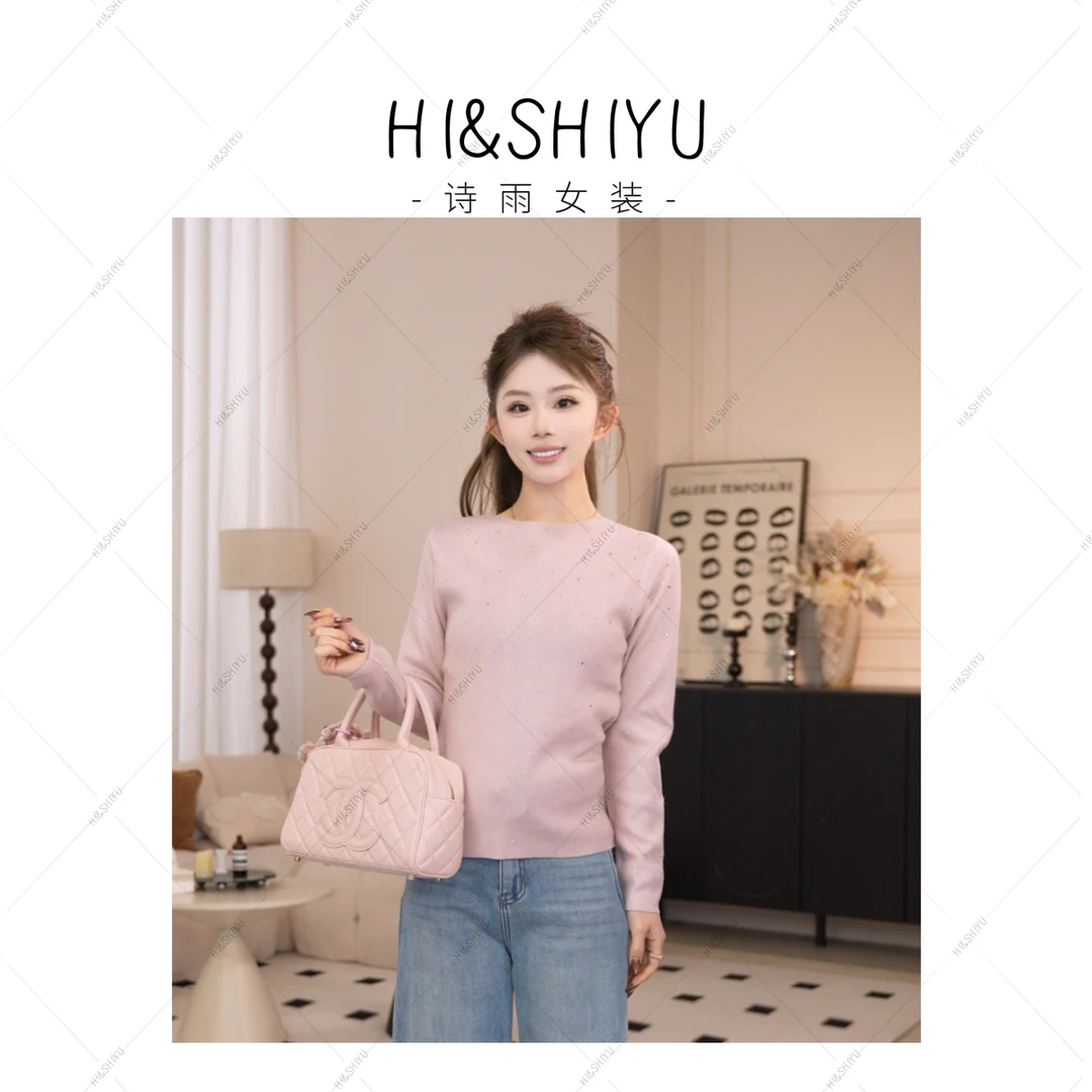 HISHIYU【繁星点点】2025秋季新款烫钻长袖针织衫9433