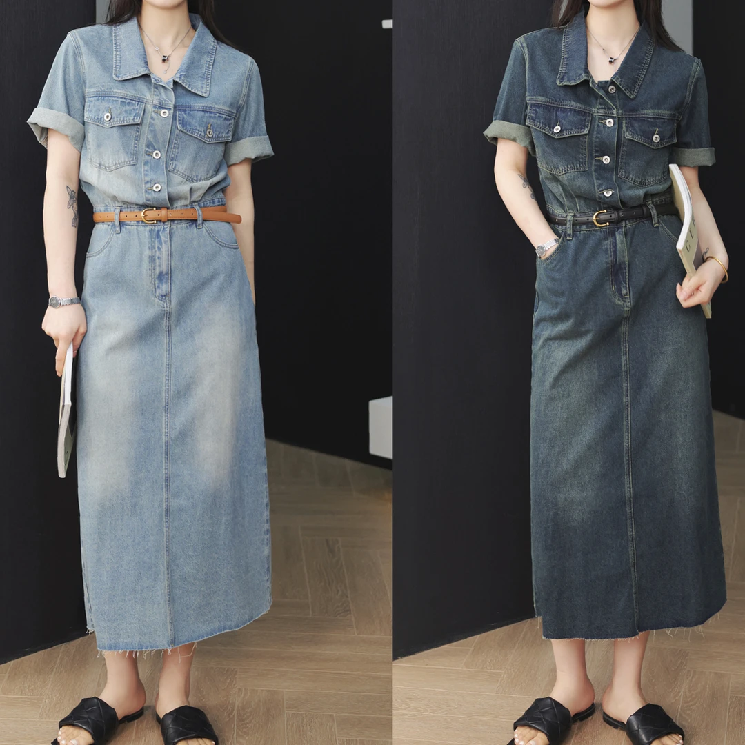 QC李潇洒【褪色胶片】微胖大码女装夏显瘦牛仔裙长短款ZY304L62