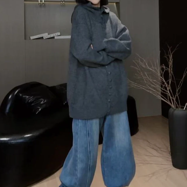 楠  2024毛针织衫连帽显瘦厚款套头复古针织休闲高领上衣G0977