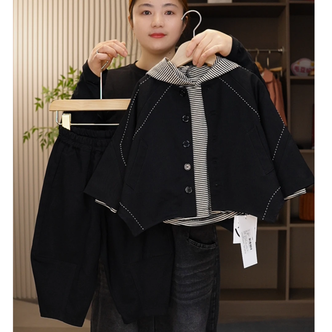 男童连帽套装春季新款韩系洋气三件套儿童时髦卫衣外套韩版潮