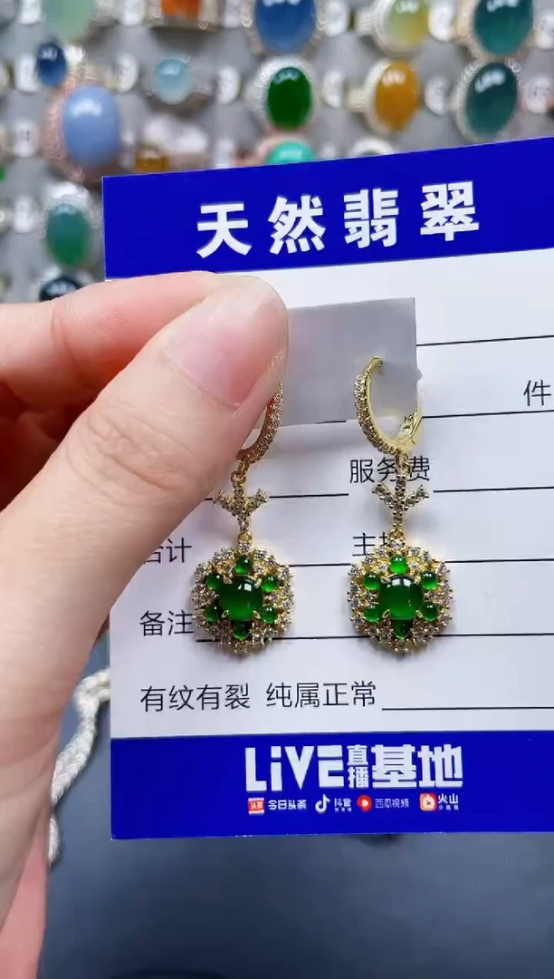 银S925镶嵌翡翠耳饰358