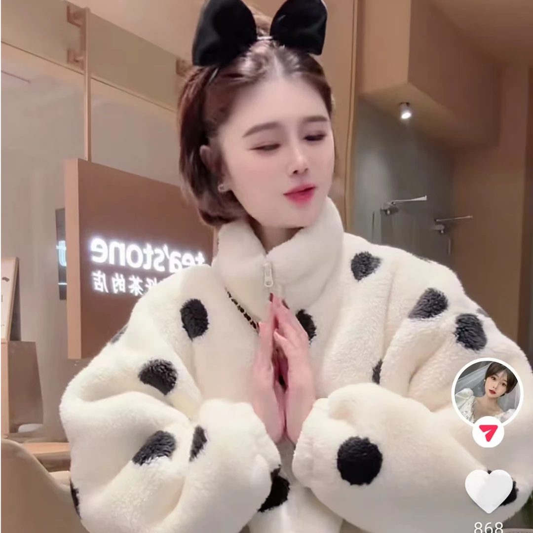 【花花定制】（零下15°都能穿）双面北极绒加厚加绒时尚冬款波点睡衣