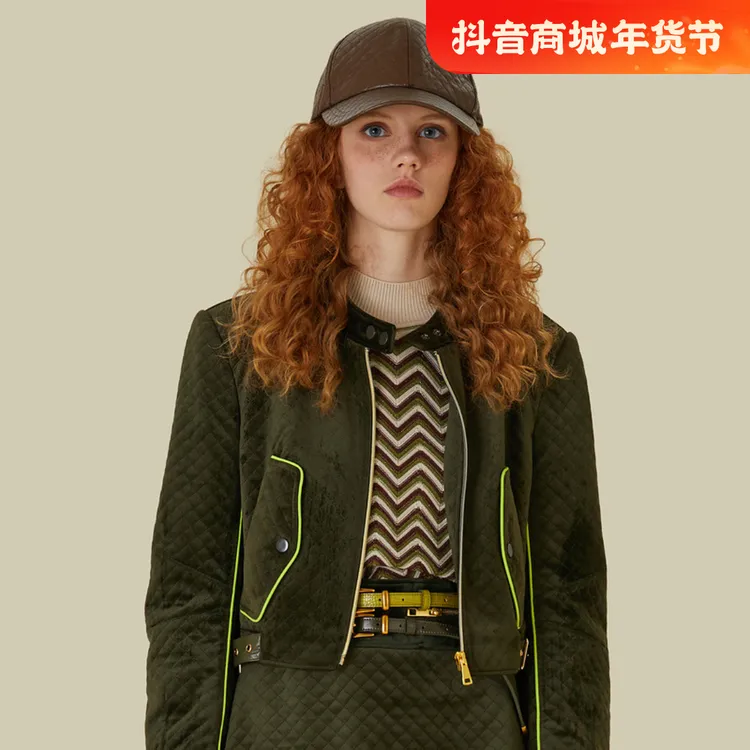 D/63/D/63针织短款时尚休闲绿色女士复古秋冬短外套5E4W51015