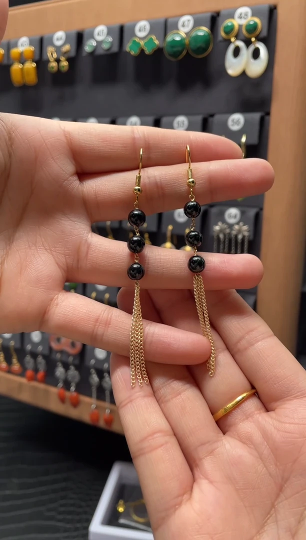 【闪购商品】翡翠耳饰银S925镶嵌墨翠三连珠