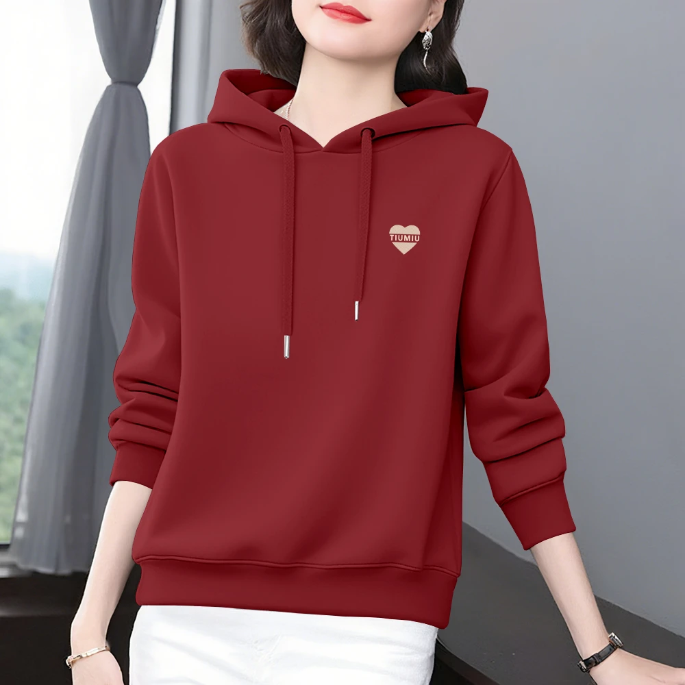 时尚洋气宽松大码休闲长袖上衣2025新款秋冬加绒加厚连帽女士卫衣