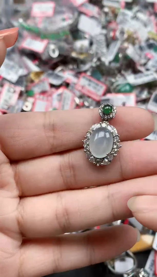 银S925镶嵌戒指翡翠天然A货缅甸翡翠