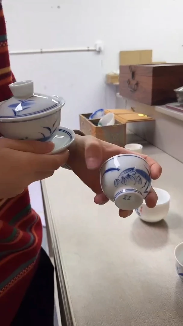 景德镇高温瓷三才盖碗鱼戏加鱼戏