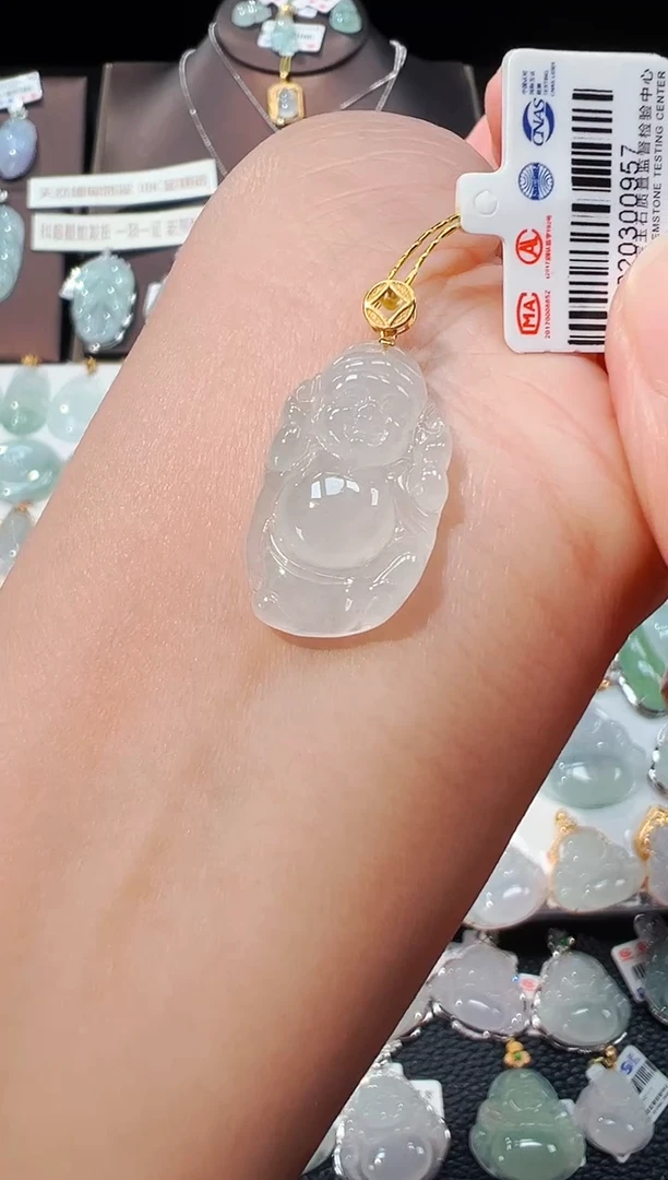 【闪购商品】翡翠吊坠(不含链)18K金镶嵌财神爷吊坠957