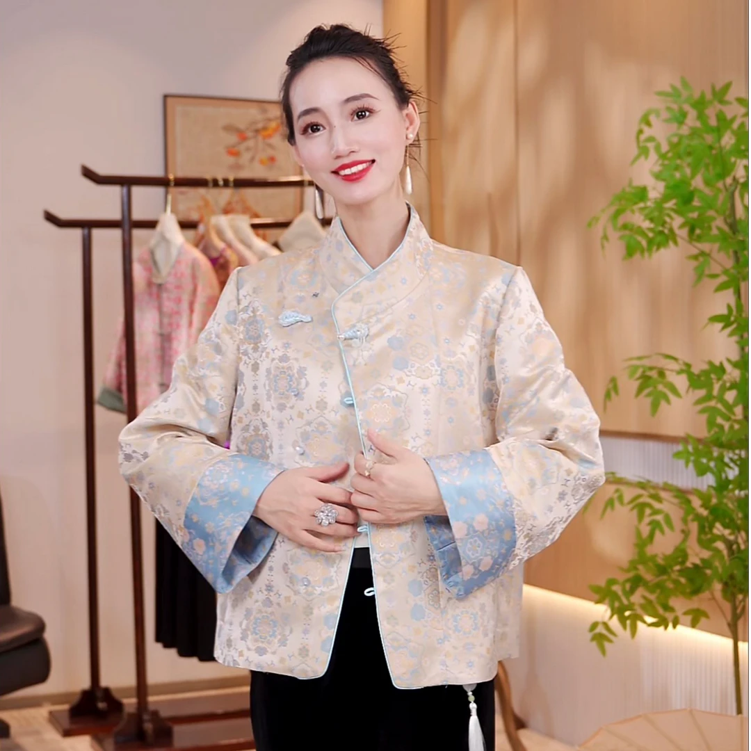 【锦澜】冬季羽绒服外套三合一90白鹅绒宋锦可拆卸内胆JX0214