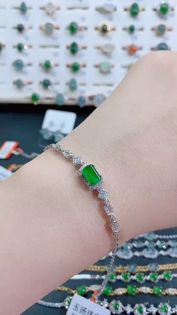 银S925镶嵌手链翡翠天然翡翠