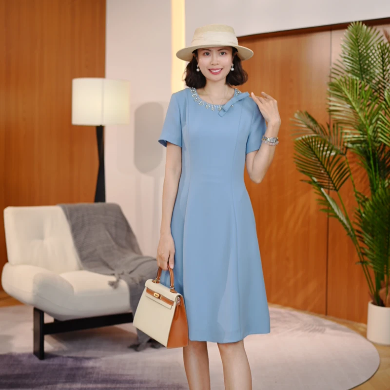 【深圳虹姐】新款法式蝴蝶结气质高级钉珠连衣裙