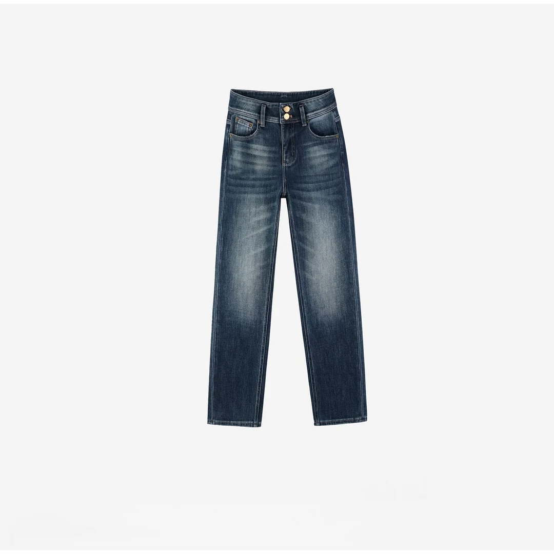 1599-【加绒薄绒】秋冬季高腰百搭双扣烟管牛仔裤