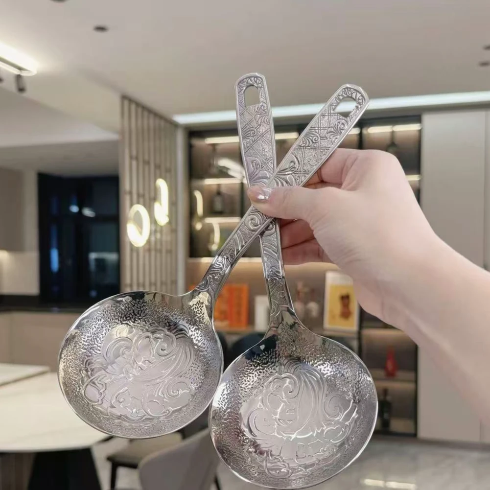 18/10不锈钢复古花纹汤勺火锅勺酒店分餐分菜勺公用不锈钢汤勺