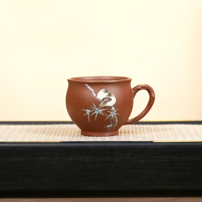 赵掌柜紫砂 红降坡浮力杯 泥绘