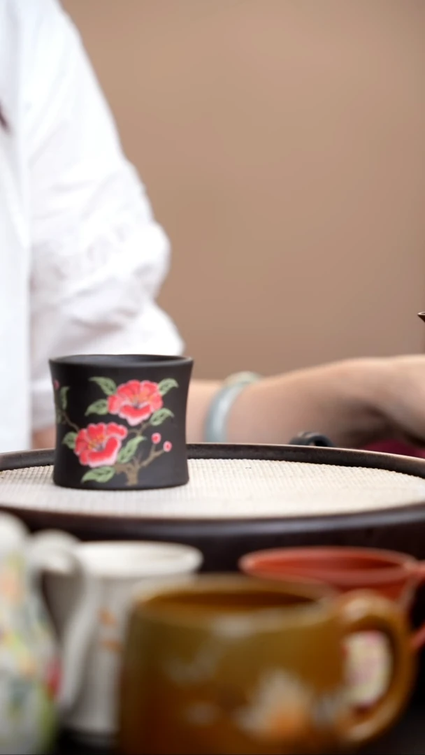 茶壶紫砂云雾天青红花杯