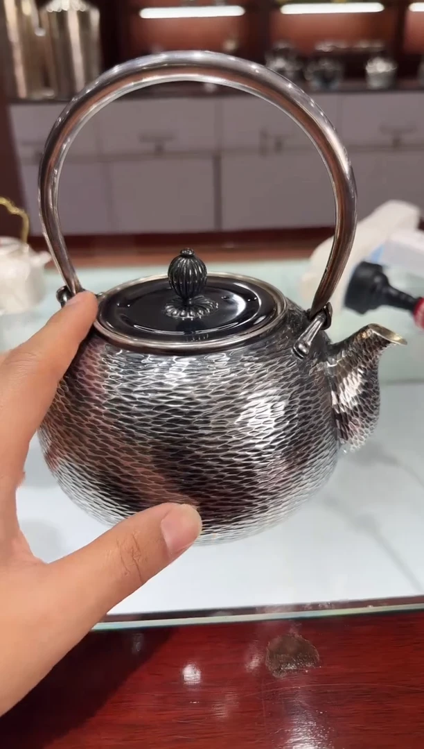 小*足银999精工手工松皮横纹提梁烧水壶