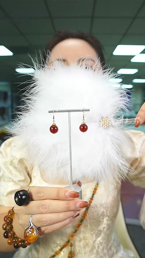 血珀银S925镶嵌耳饰缅甸天然琥珀血珀耳环13+