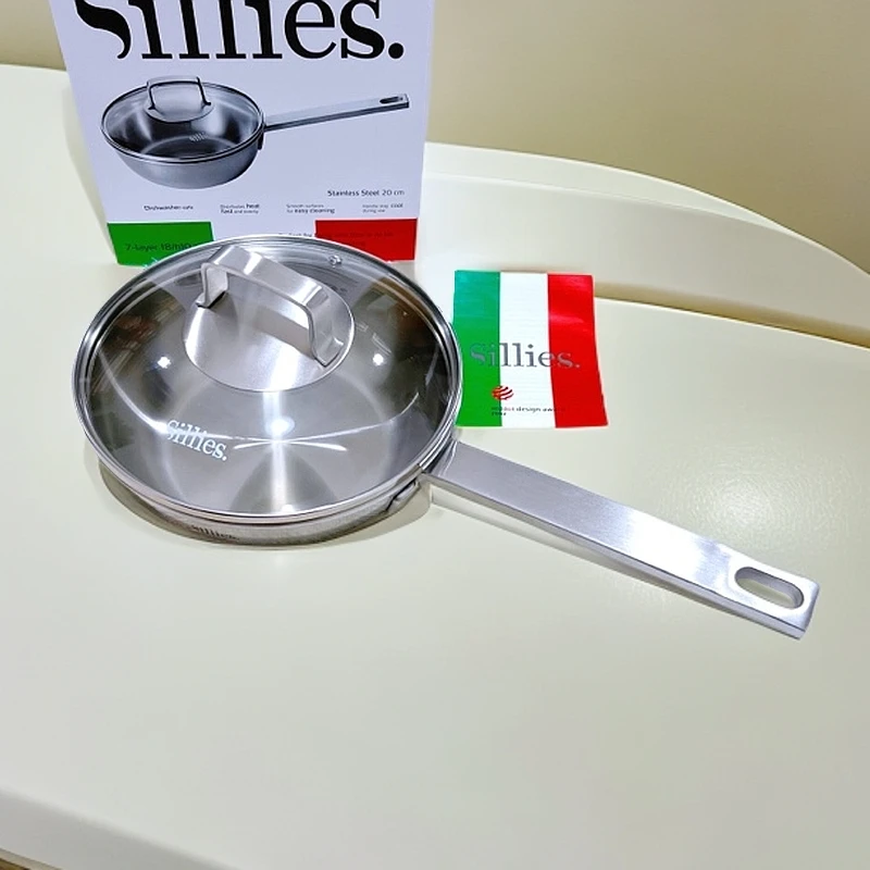 出意大利 7层钢20厘米单柄平底小炒锅  20*7