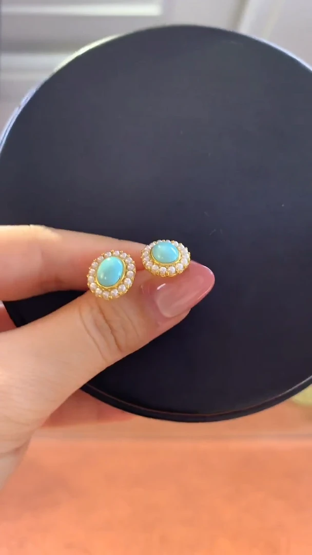 银S925镶嵌绿松石挂件绿松石耳钉