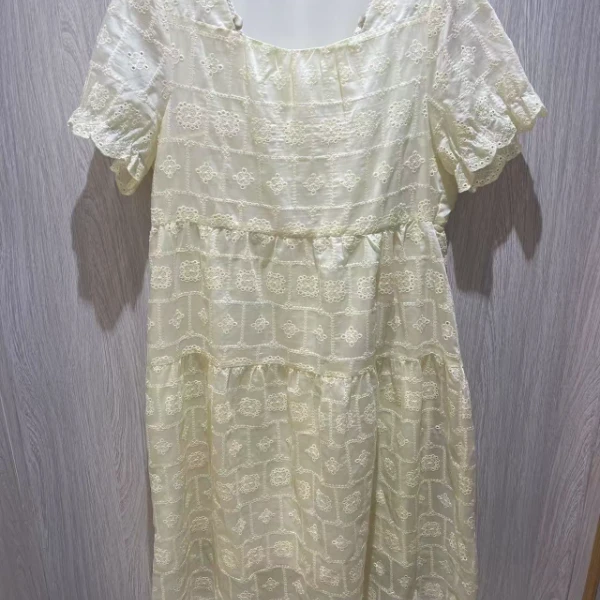 胖向向夏装新款68653简约大方款方领珠身绣花连衣裙