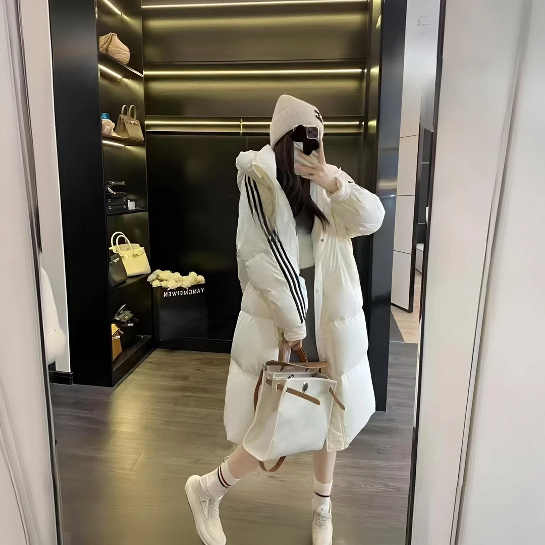 大码女装福利冬季新款爆款网红中长款趴条舒适休闲风羽绒服外套