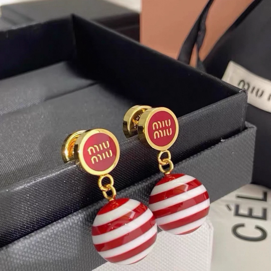 未使用 MIU MIU/缪缪 【念念特价】 红色 条纹 圆球 耳坠
