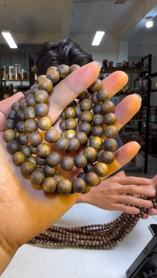 沉香手串99沉海南奇楠红骨凹身正圆珠9mm108颗32g+多样性发1