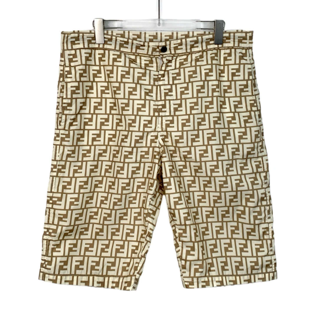 99新 FENDI/芬迪 H10893  logo字母满印棉质休闲五分裤 50 L码