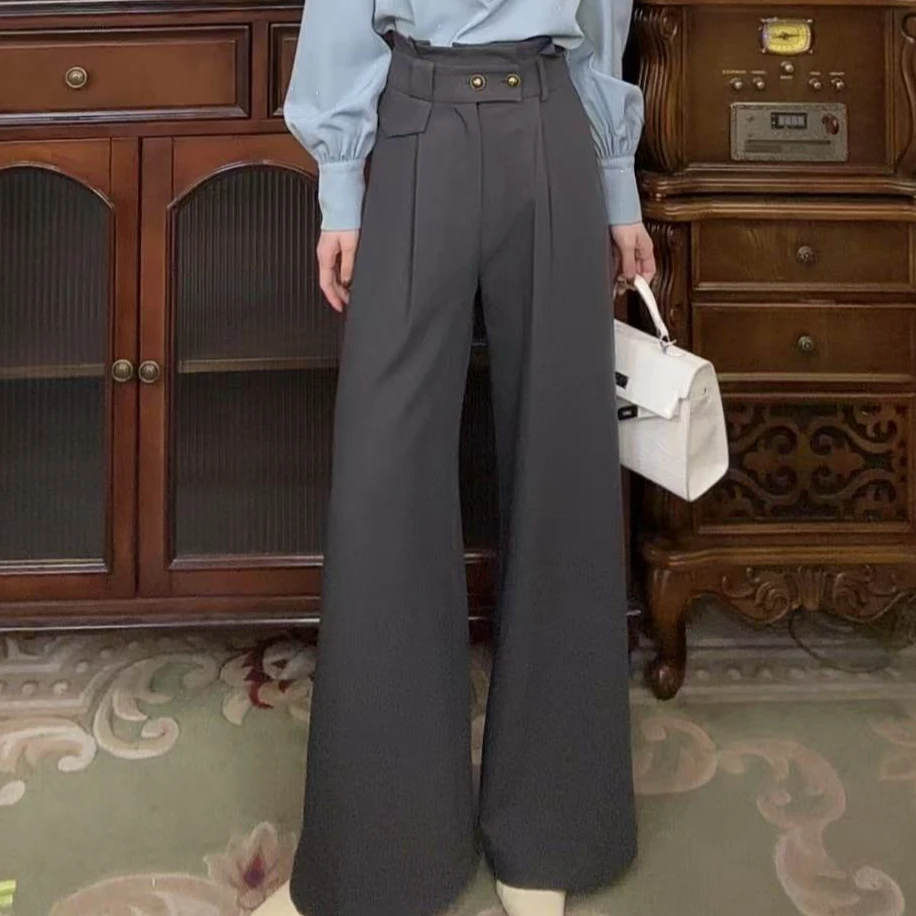 【港万】气质简约休闲时尚通勤阔腿长裤K534