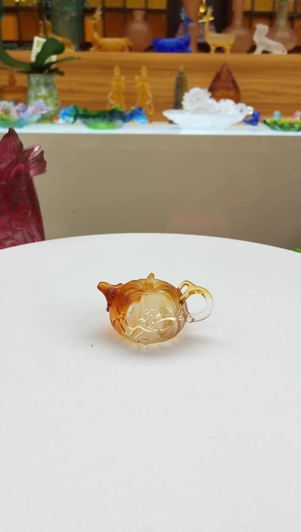 手工艺品琉璃琥珀色南瓜壶茶宠摆件