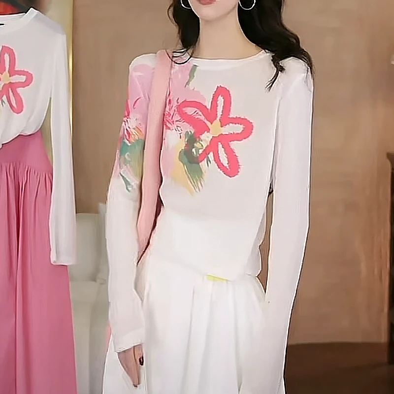 2025夏季新款潮流圆领显瘦休闲百搭小花印花T恤女上衣