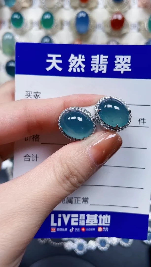 银S925镶嵌翡翠耳饰601