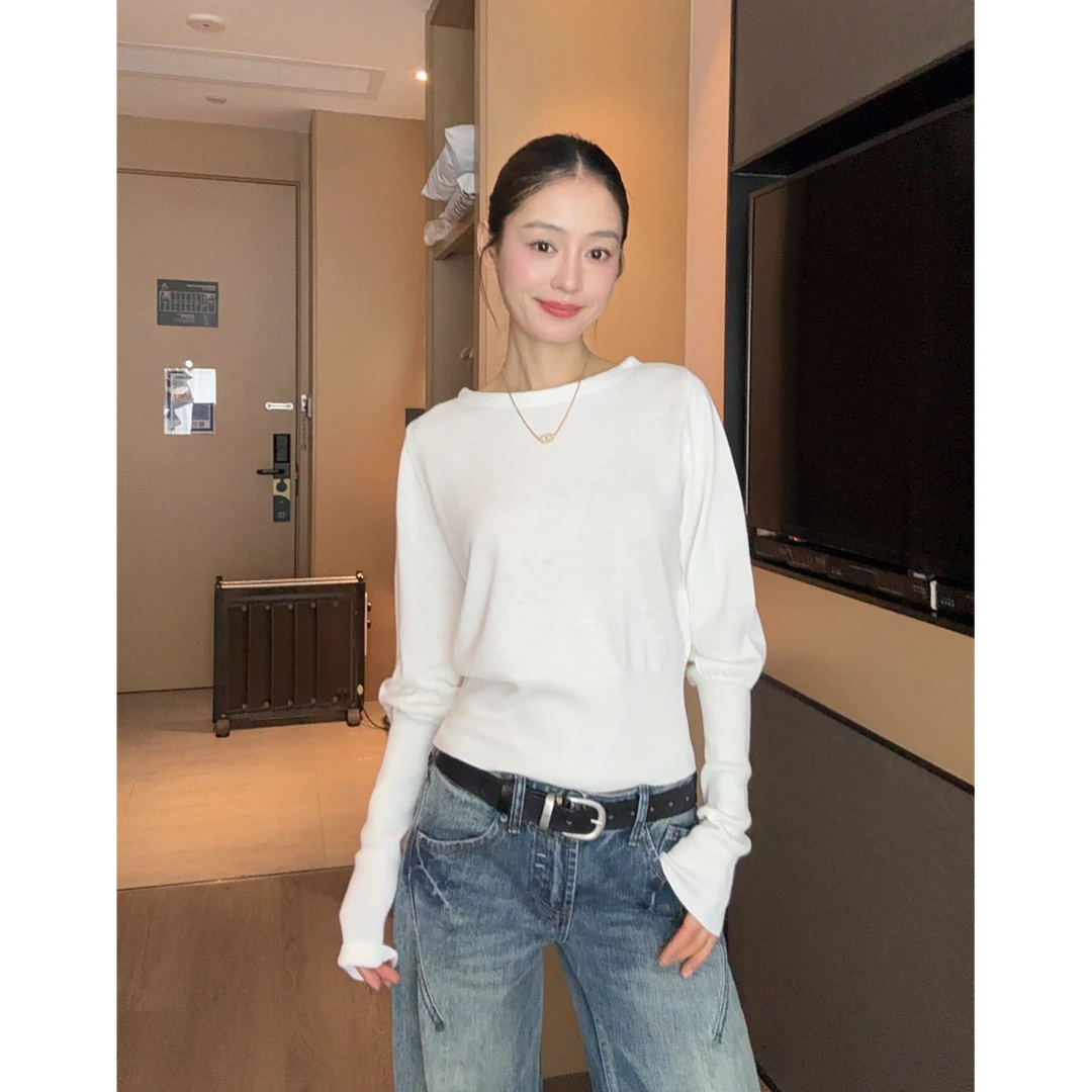 【部分现】2025温柔风收腰毛衣色针织衫圆领打底衫内搭上衣M1700