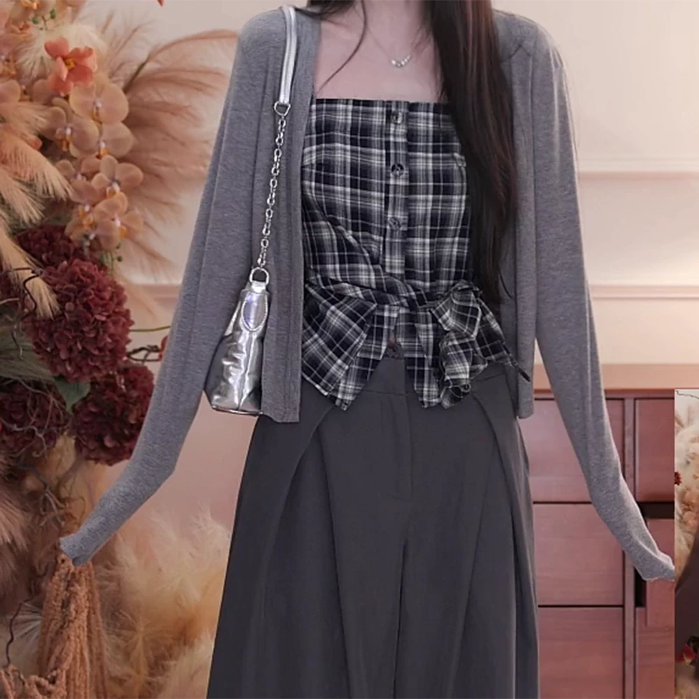 复古时尚开衫女秋季新款秋季减龄开衫+吊带C6155