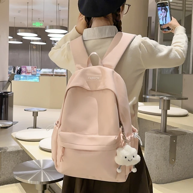 Y6005新款女士韩式耐磨双肩包轻便小清新纯色初高中大学生书包