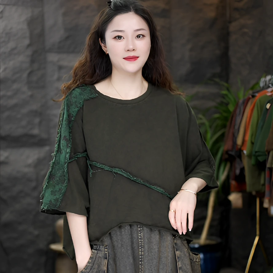 GG大版纯t恤女短袖撞色宽松大码中长款拼接打底上衣潮t