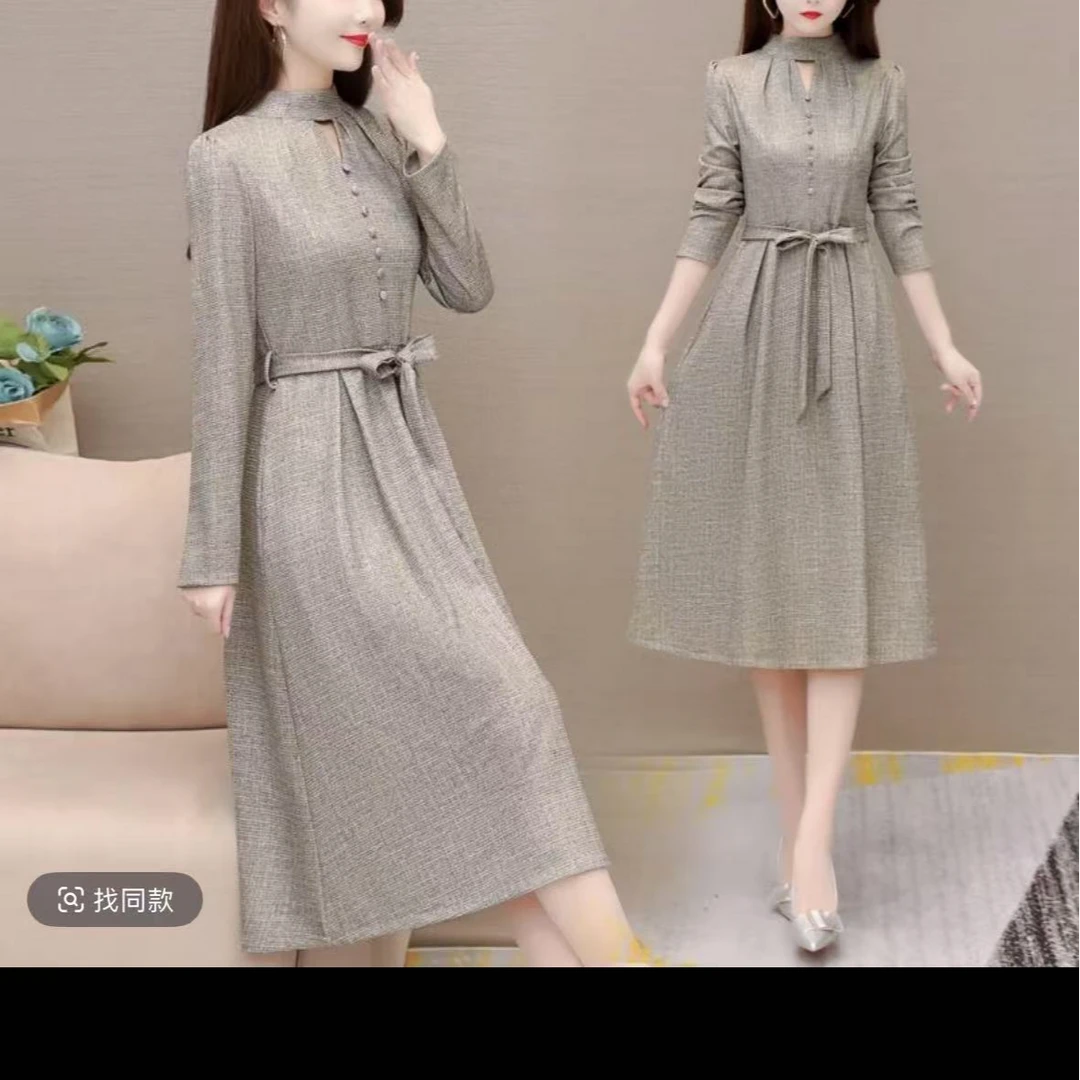 J001连衣裙女春秋装新款时尚洋气高端大码气质中年妈妈显瘦裙子