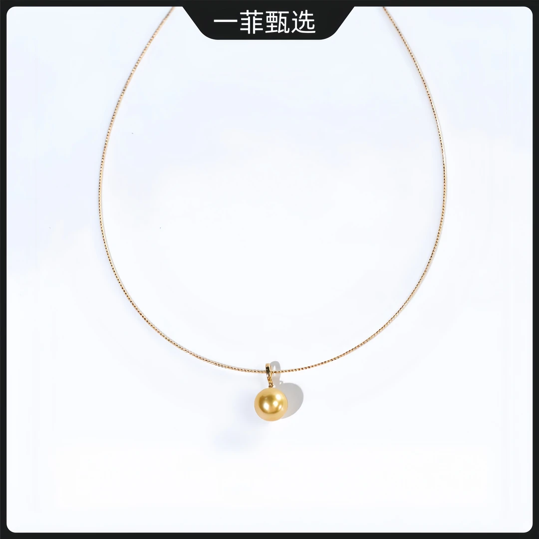 【金珠项圈】时尚简约11-12mm正圆浓茶金海水南洋金珠珍珠项链