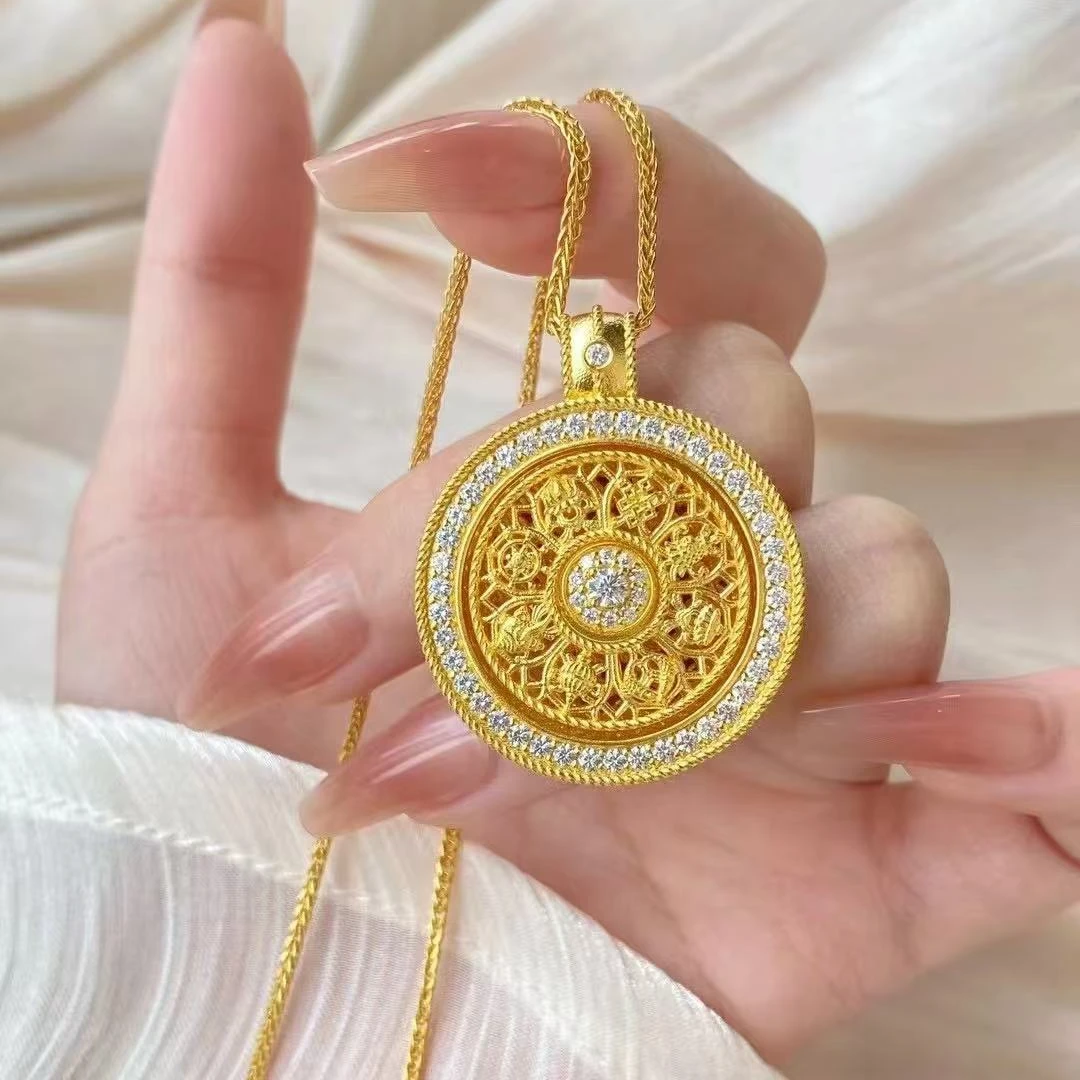 足金999转动八宝罗盘莫桑吊坠（不含链）