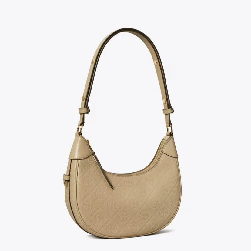 tory burch/汤丽柏琦 monogram灰色压花腋下新月包158514-202 S