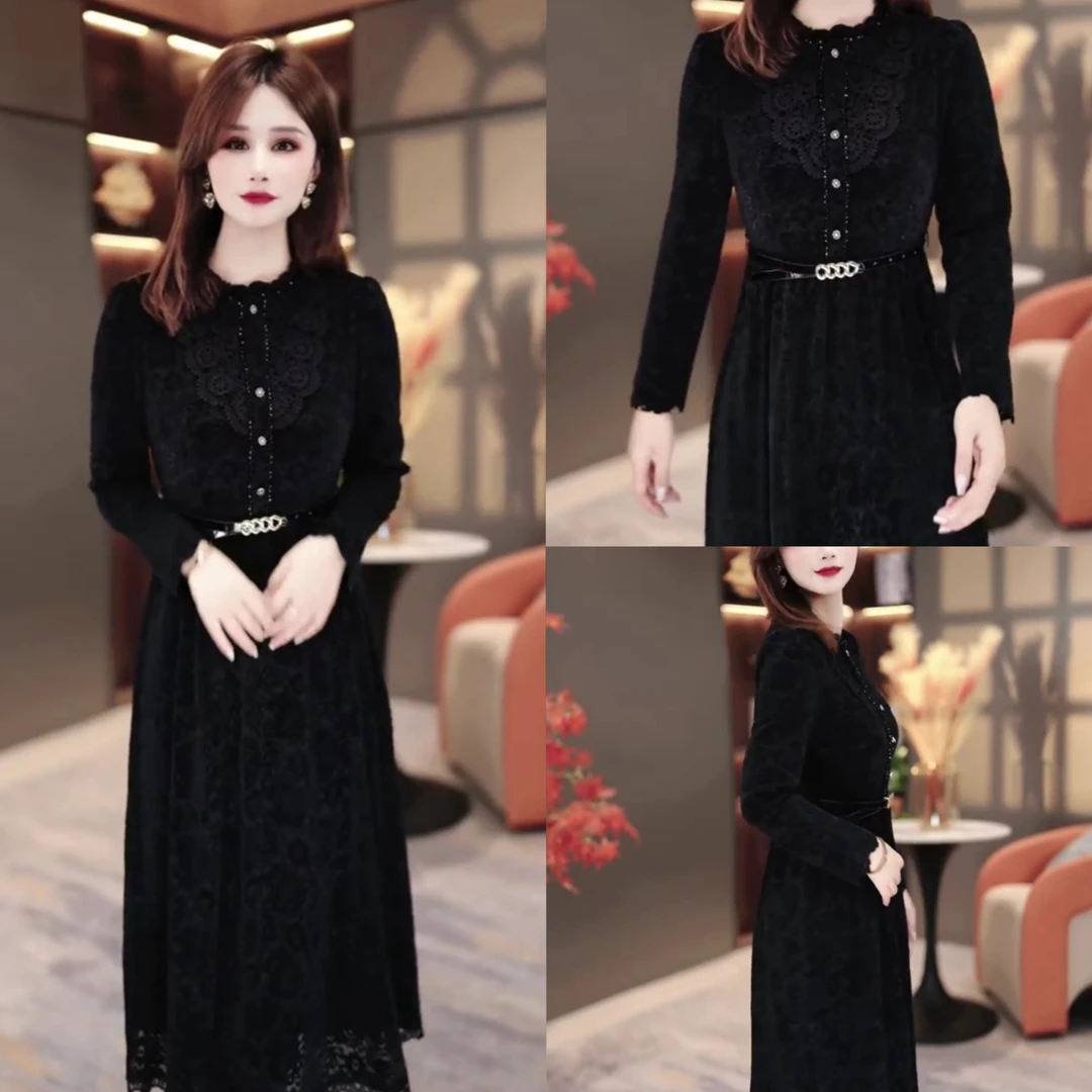 冬季黑色连衣裙2025新款显瘦修身气韩版质遮肚裙子MY25Y3158