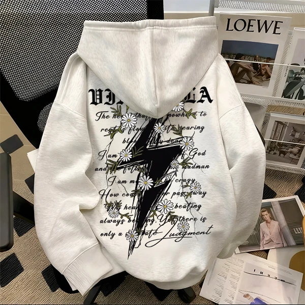 重磅500克纯棉连帽卫衣加绒加厚vintage时尚印花慵懒风创意艺术感