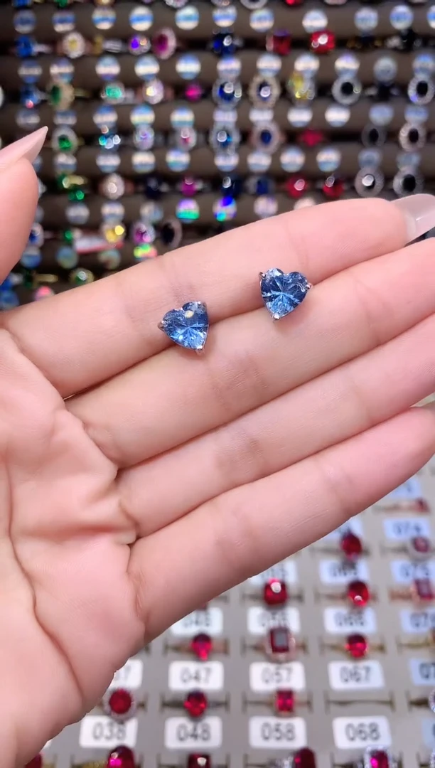 海蓝宝石耳坠银S925镶嵌白8