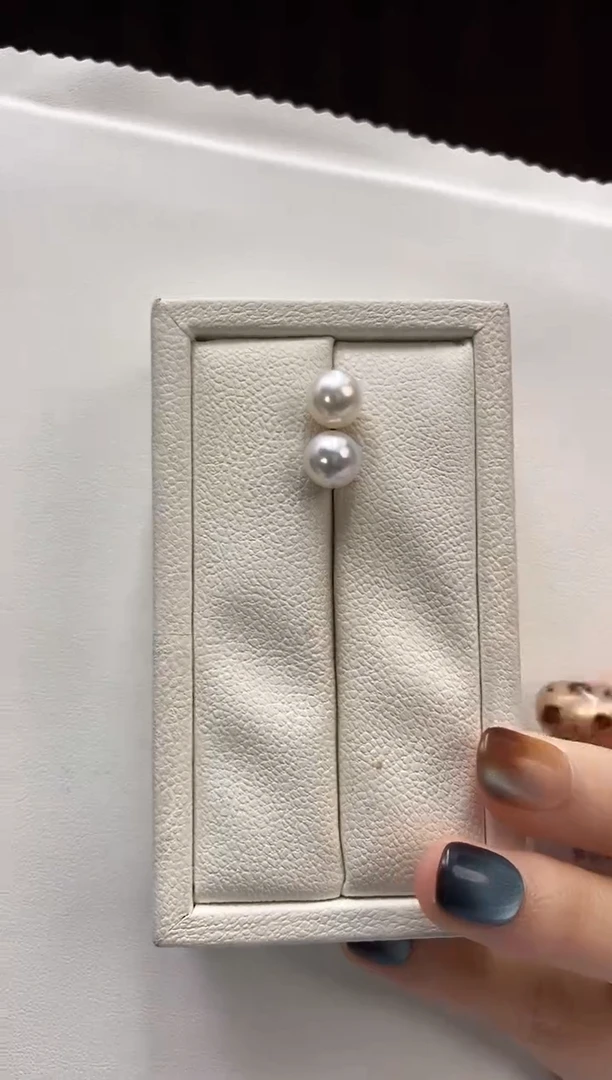 18K金镶嵌耳饰海水珍珠澳白珍珠耳饰8-9